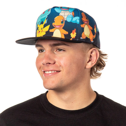 Pokemon The Original Starters Blue Gradient Snapback Cap