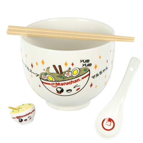 Maruchan Ramen Noodle Kawaii Bundle Bowl Spoon Chopsticks & Chopstick Holder Set