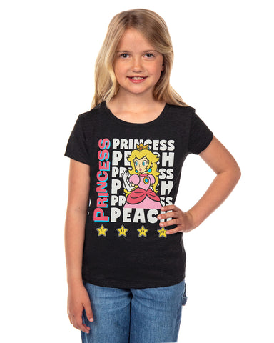 Super Mario T-Shirt Girls' Princess Peach Repeating Design Tee