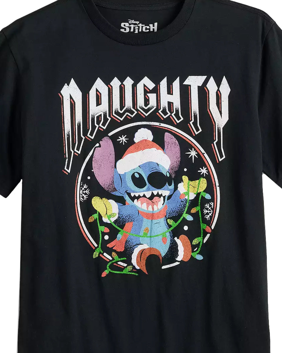 Disney Lilo and Stitch Men's Naughty Santa Stitch Holiday Tee