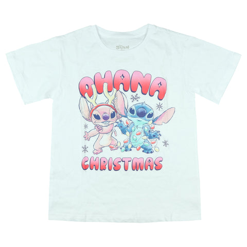 Disney Stitch T-Shirt Girl's Ohana Christmas Angel Stitch Short Sleeve Top