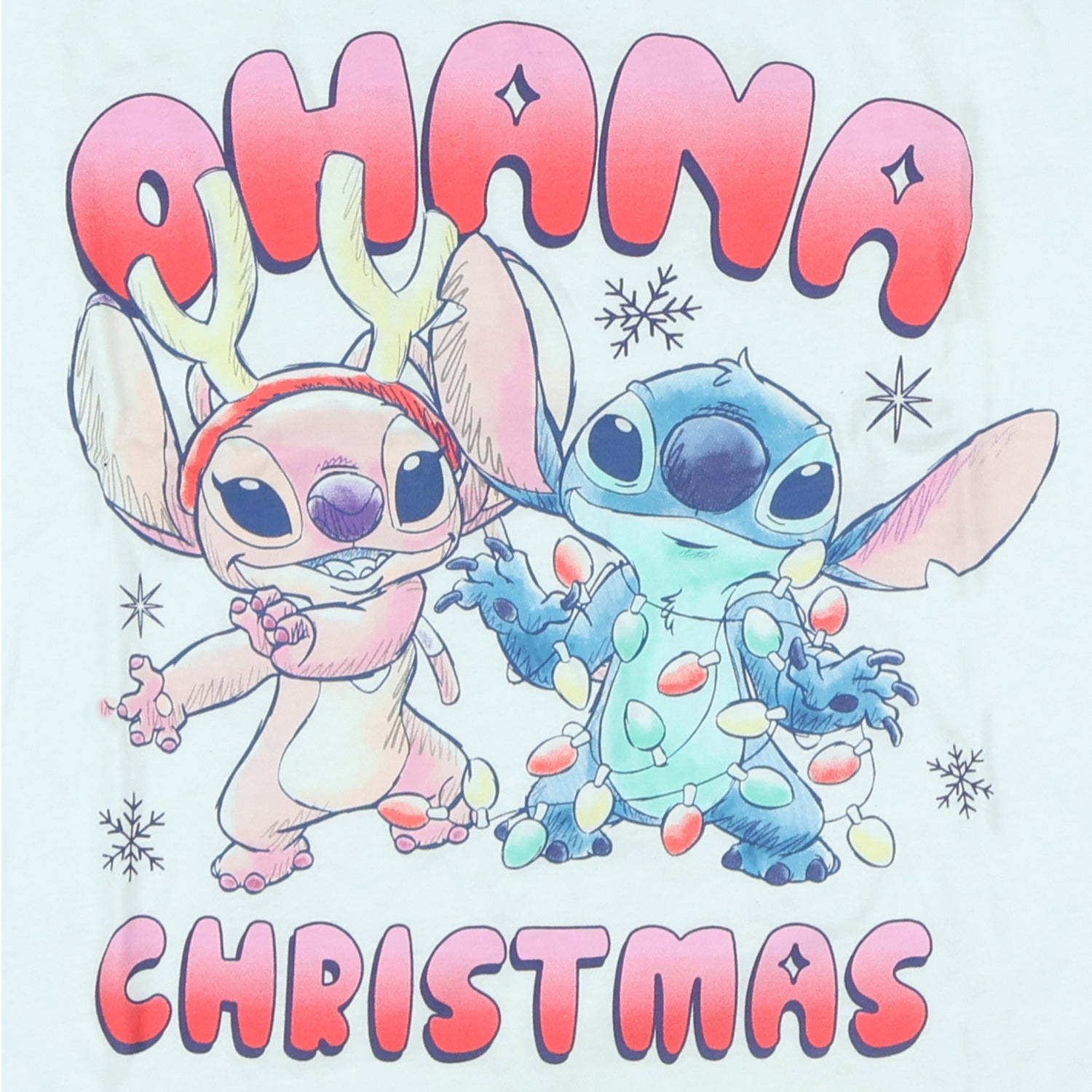 Disney Stitch T-Shirt Girl's Ohana Christmas Angel Stitch Short Sleeve Top