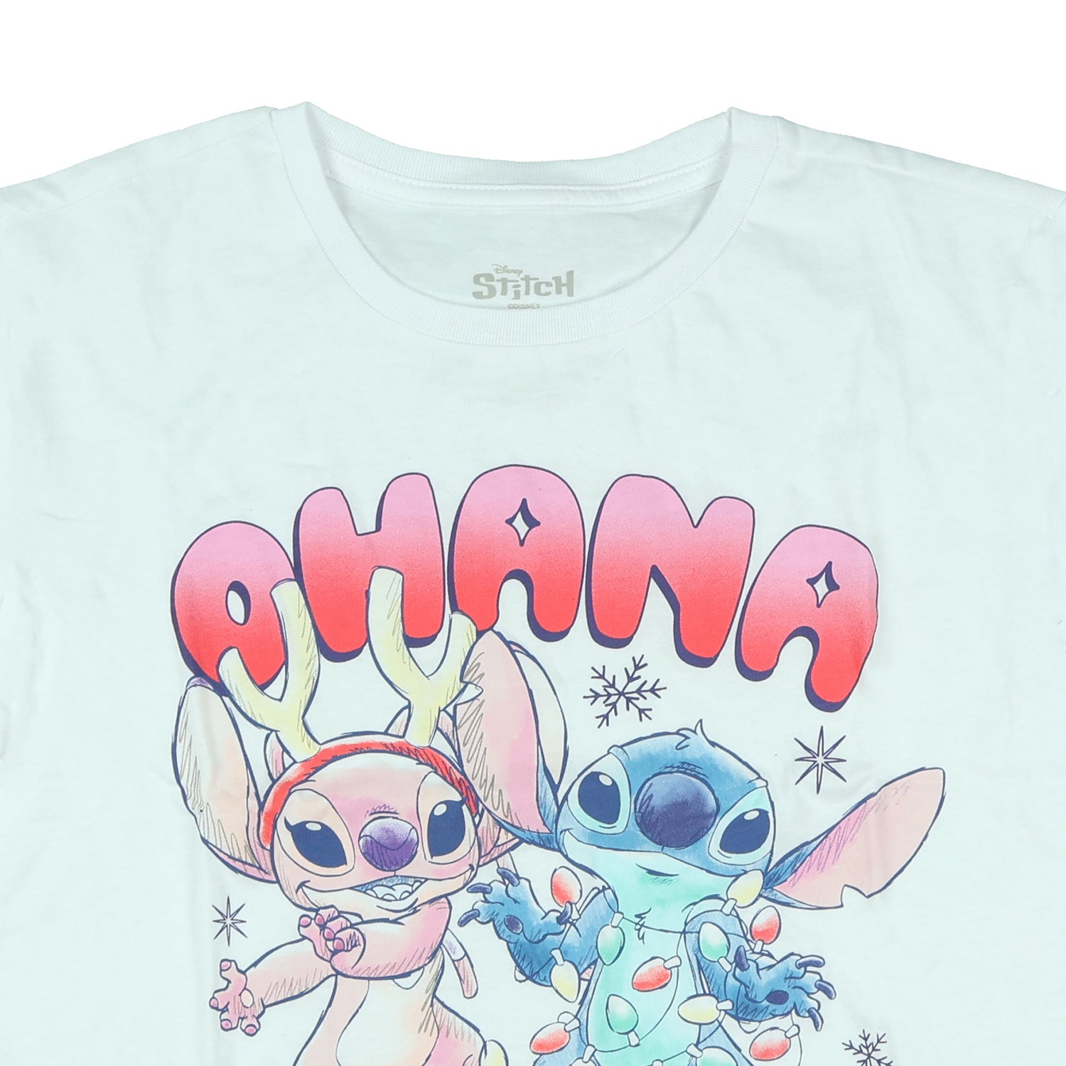 Disney Stitch T-Shirt Girl's Ohana Christmas Angel Stitch Short Sleeve Top