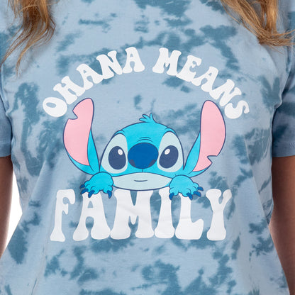 Stitch T-Shirt Women's Ohana Means Family Tie Dye Short Sleeve Graphic Top