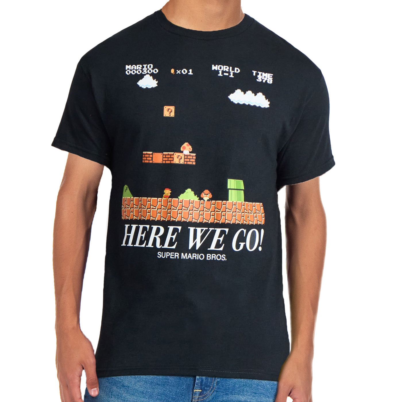 Super Mario Bros T-Shirt Men's Here We Go Short Sleeve Graphic Top