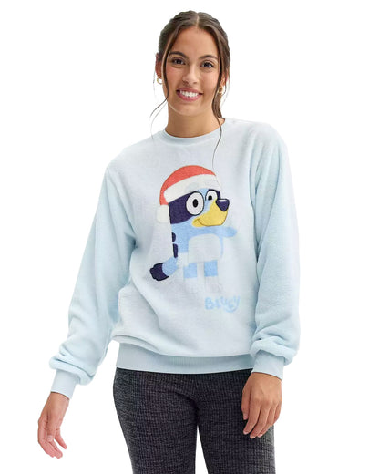 Bluey Women's Super Soft Plush Crewneck Santa Hat Pullover Sweatshirt