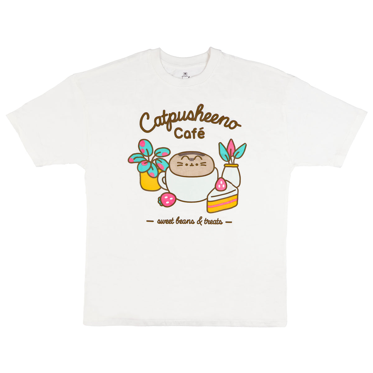 Catpusheeno Café Men's Graphic T-Shirt With Cute Cat & Dessert Print Tee