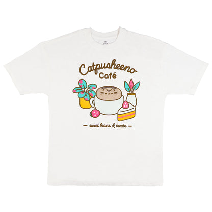 Catpusheeno Café Men's Graphic T-Shirt With Cute Cat & Dessert Print Tee