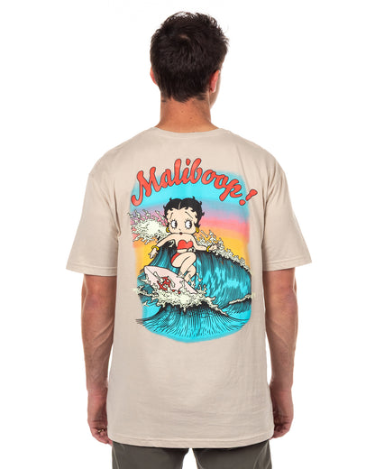 Betty Boop Maliboop T-Shirt Men's Front & Back Surfing Sunset Graphic Tee