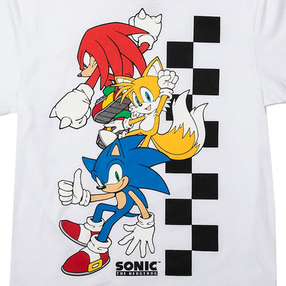 Sonic The Hedgehog Boys' T-Shirt With Sonic, Tails, Knuckles & Racing Flag