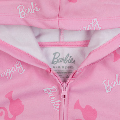 Barbie Hoodie Girls' Logo Design Full-Zip Hooded Sweatshirt