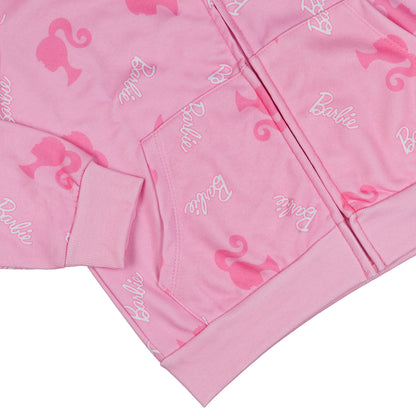Barbie Hoodie Girls' Logo Design Full-Zip Hooded Sweatshirt