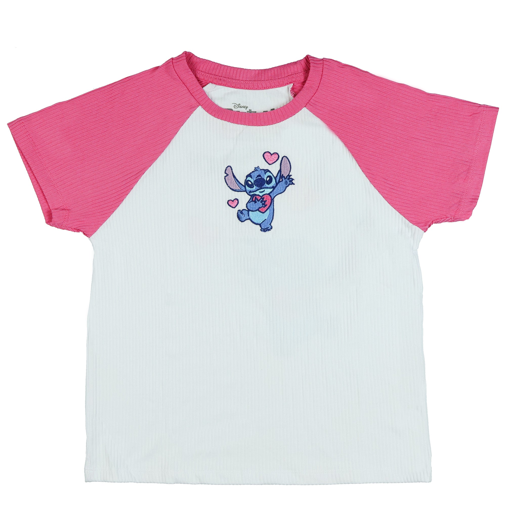 Disney Stitch T-Shirt Girls' Stretchy Ribbed Double-Sided Raglan Tee