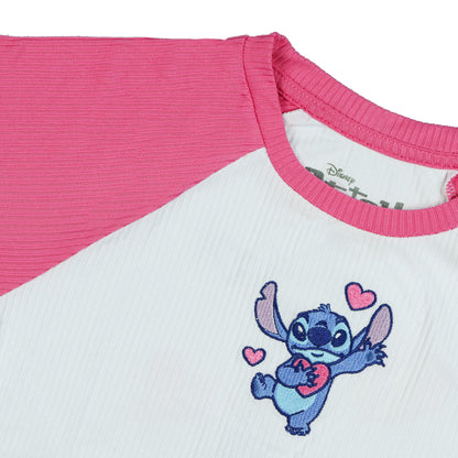 Disney Stitch T-Shirt Girls' Stretchy Ribbed Double-Sided Raglan Tee