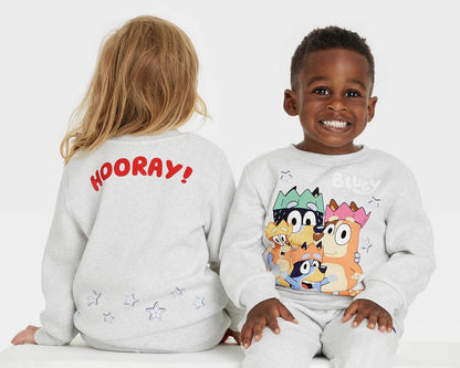 Bluey Boys' Toddler Sweatshirt Front Back Graphic Family Crowns and Hooray