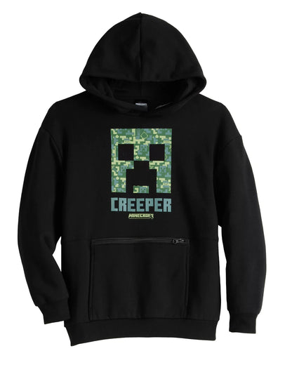 Minecraft Creeper Boys' Pullover Hoodie with Kangaroo and Zip Pocket