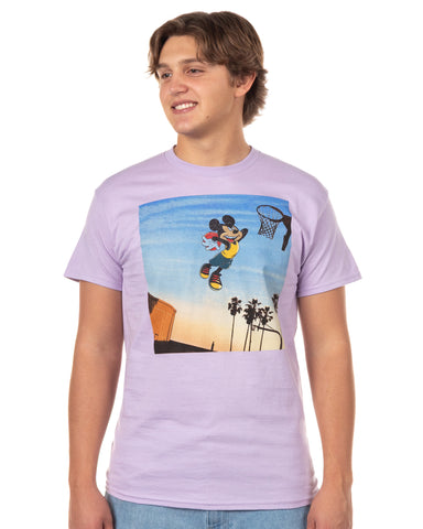 Disney Mickey Mouse T-Shirt Men's Sunset Slam Dunk Short Sleeve Tee
