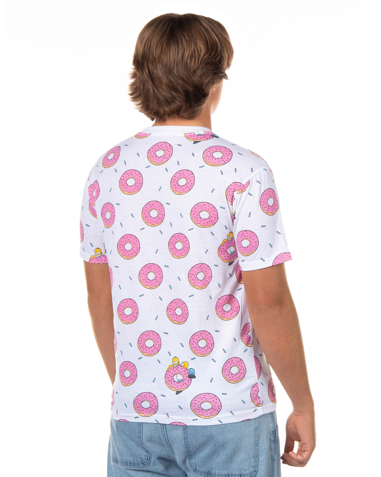 The Simpsons T-Shirt Men's Pink Doughnut Short Sleeve Top