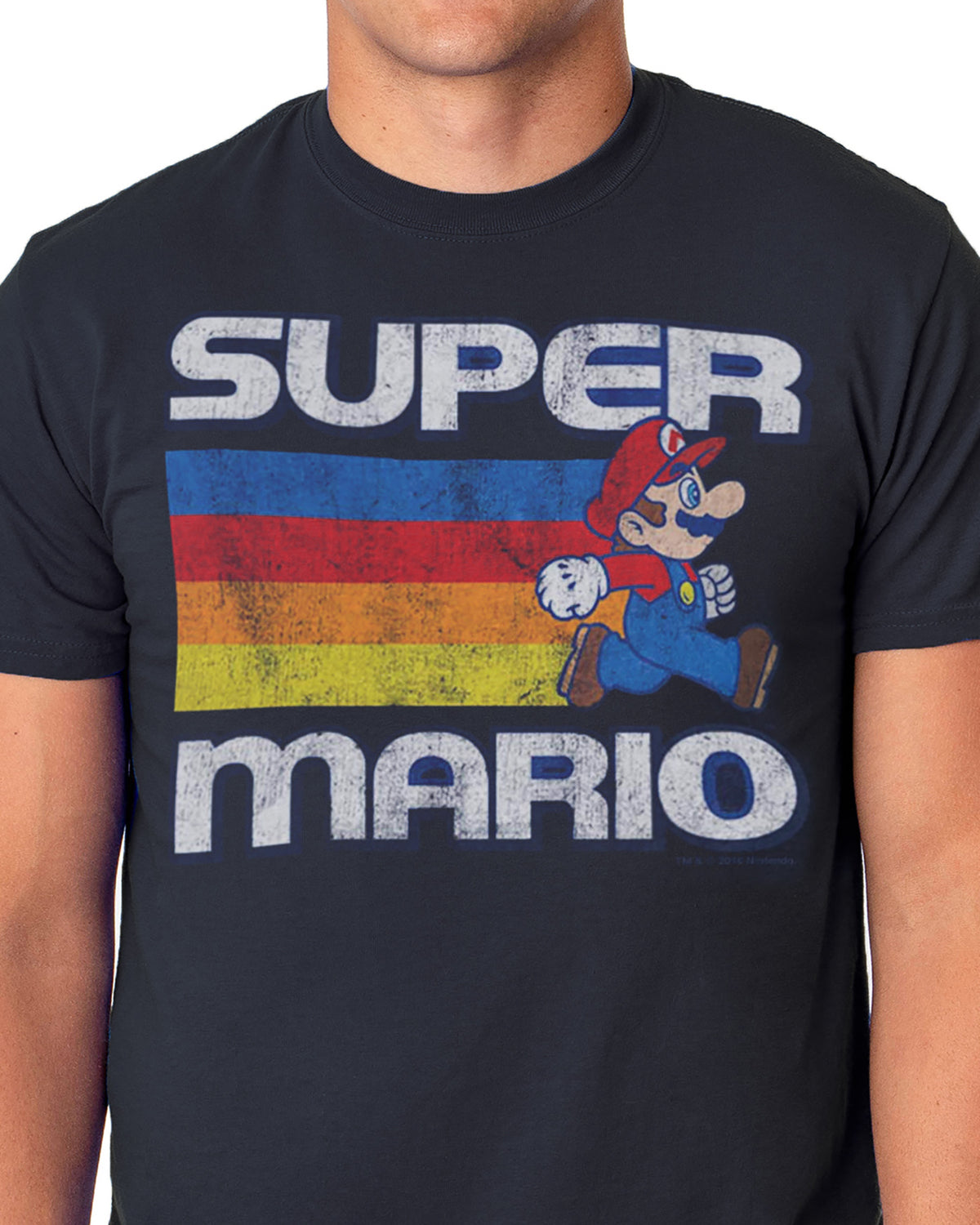 Super Mario World T-Shirt Men's Distressed Rainbow Stripe Graphic Tee