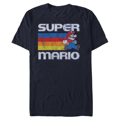 Super Mario World T-Shirt Men's Distressed Rainbow Stripe Graphic Tee