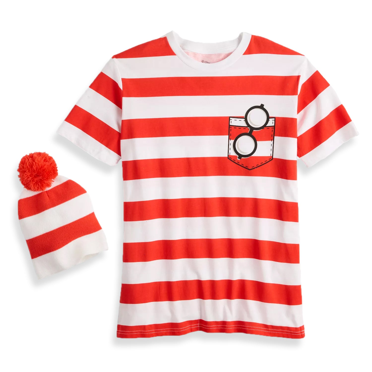 Where's Waldo T-Shirt  Men's Costume Dress Up Tee and Beanie Set