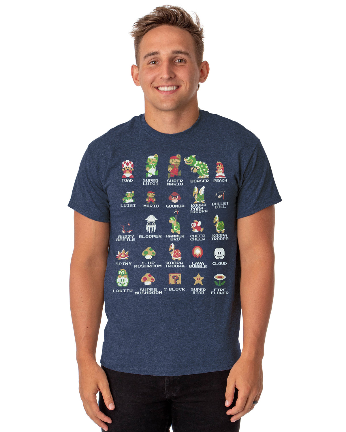 Super Mario T-Shirt Men's Character Grid Short Sleeve Graphic Top