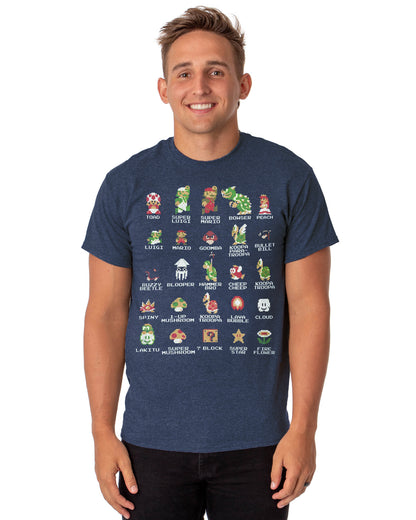 Super Mario T-Shirt Men's Character Grid Short Sleeve Graphic Top