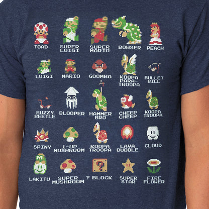 Super Mario T-Shirt Men's Character Grid Short Sleeve Graphic Top