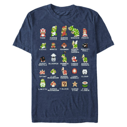 Super Mario T-Shirt Men's Character Grid Short Sleeve Graphic Top