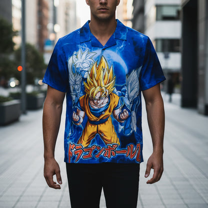 Dragon Ball Z T-Shirt Men's Power Up Goku Button Up Short Sleeve Top