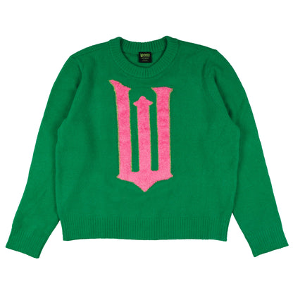 Wicked Sweater Women's W Logo Design Ribbed Pullover Knit Crewneck