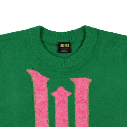Wicked Sweater Women's W Logo Design Ribbed Pullover Knit Crewneck