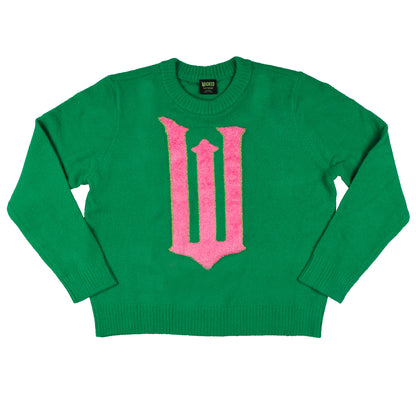 Wicked Sweater Women's W Logo Design Ribbed Pullover Knit Crewneck