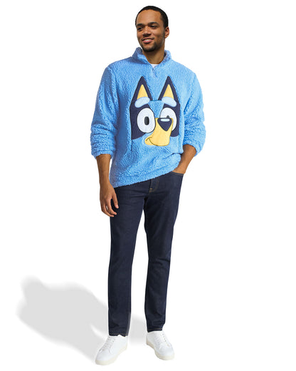 Bluey Sweatshirt Men's Half Zip Up Big Face Costume Fleece Pullover