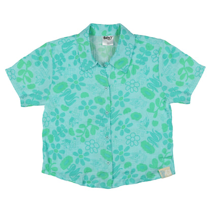 Mad Engine Bluey Boys' Button-Up Collared T-Shirt Floral Short Sleeve