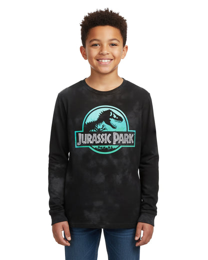 Jurassic Park T-Shirt Boys' Acid Washed Logo Design Long Sleeve Tee