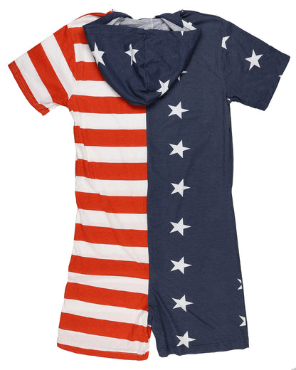 Stars And Stripes Men's Patriotic Flag One-Piece Zip Up Hooded Jumpsuit