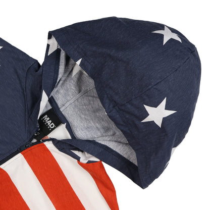 Stars And Stripes Men's Patriotic Flag One-Piece Zip Up Hooded Jumpsuit