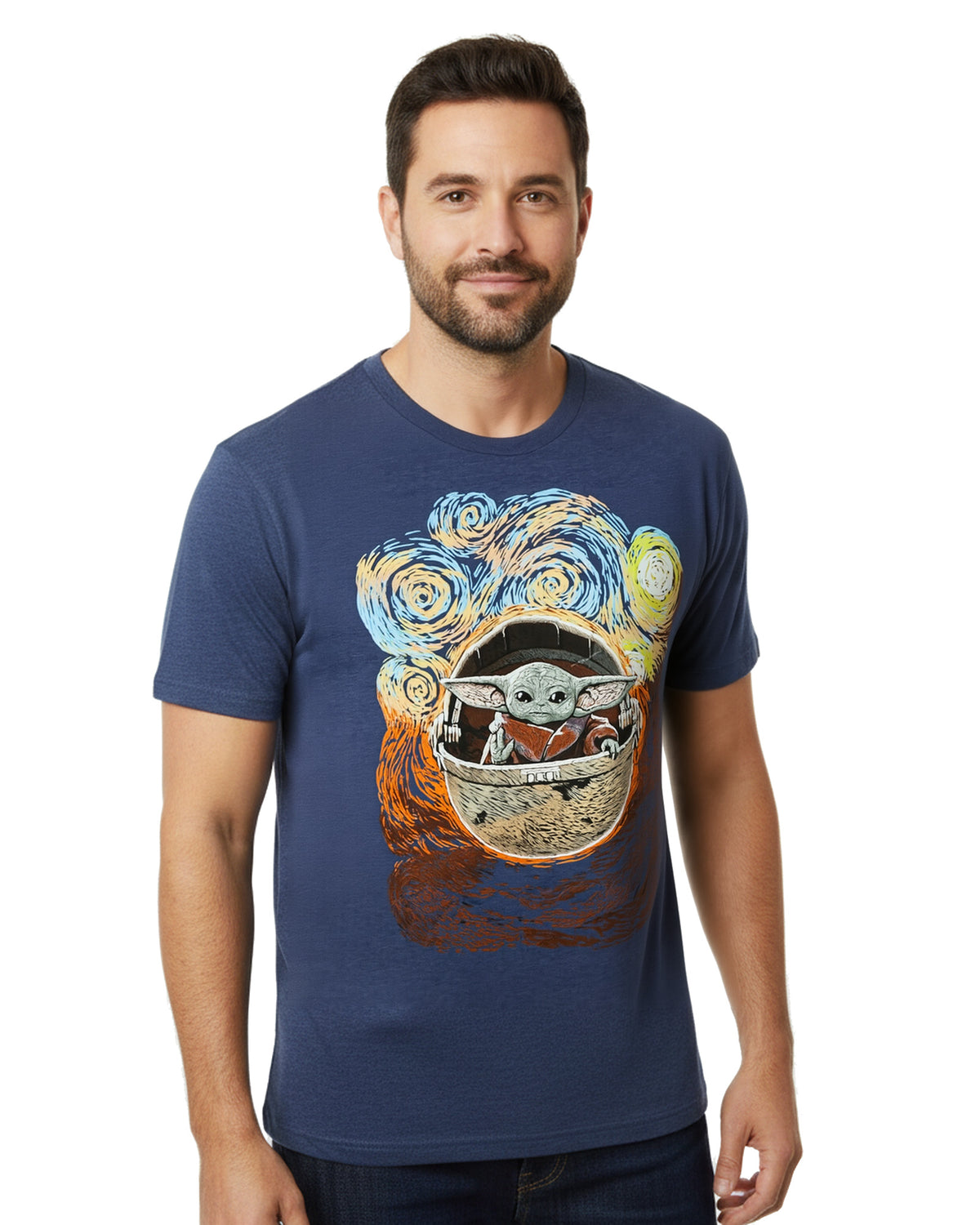Star Wars T-Shirt Men's The Mandalorian Grogu Starry Night Short Sleeve Tee