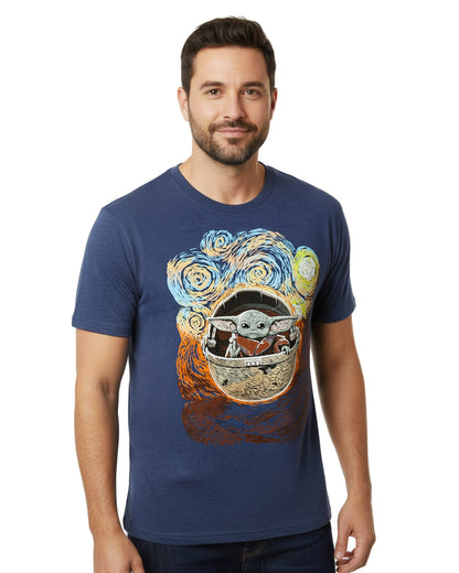 Star Wars T-Shirt Men's The Mandalorian Grogu Starry Night Short Sleeve Tee