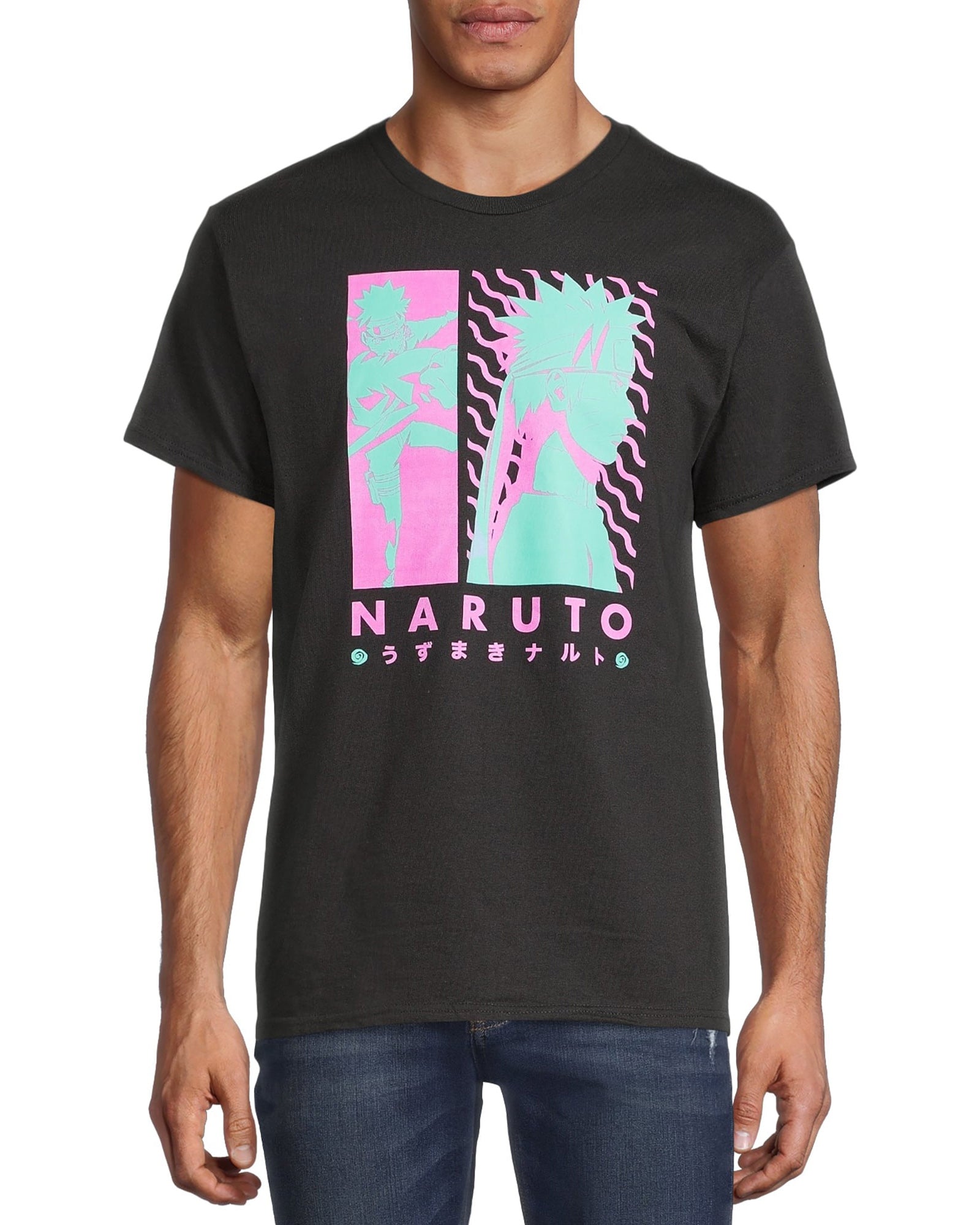 Naruto Uzumaki T-Shirt Men's Neon Fight Pose Short Sleeve Graphic Top