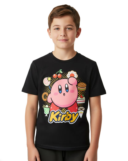 Kirby T-Shirt Girl's Snack Circle Video Game Character Short Sleeve Top