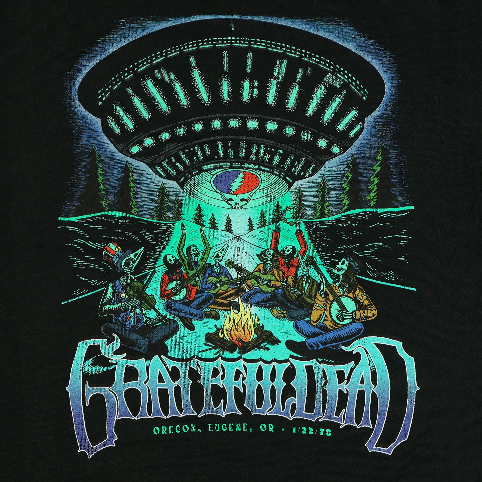 Grateful Dead T-Shirt Men's UFO Campfire Abduction Short Sleeve Tee