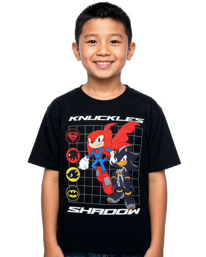 DC X Sonic The Hedgehog T-Shirt Boys' Shadow and Knuckles Grid Design Tee