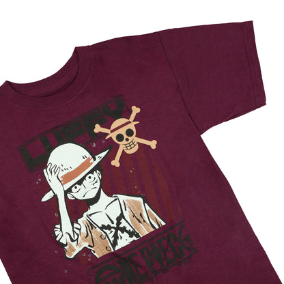 One Piece T-Shirt Boy's Luffy Character Sketch Short Sleeve Graphic Top