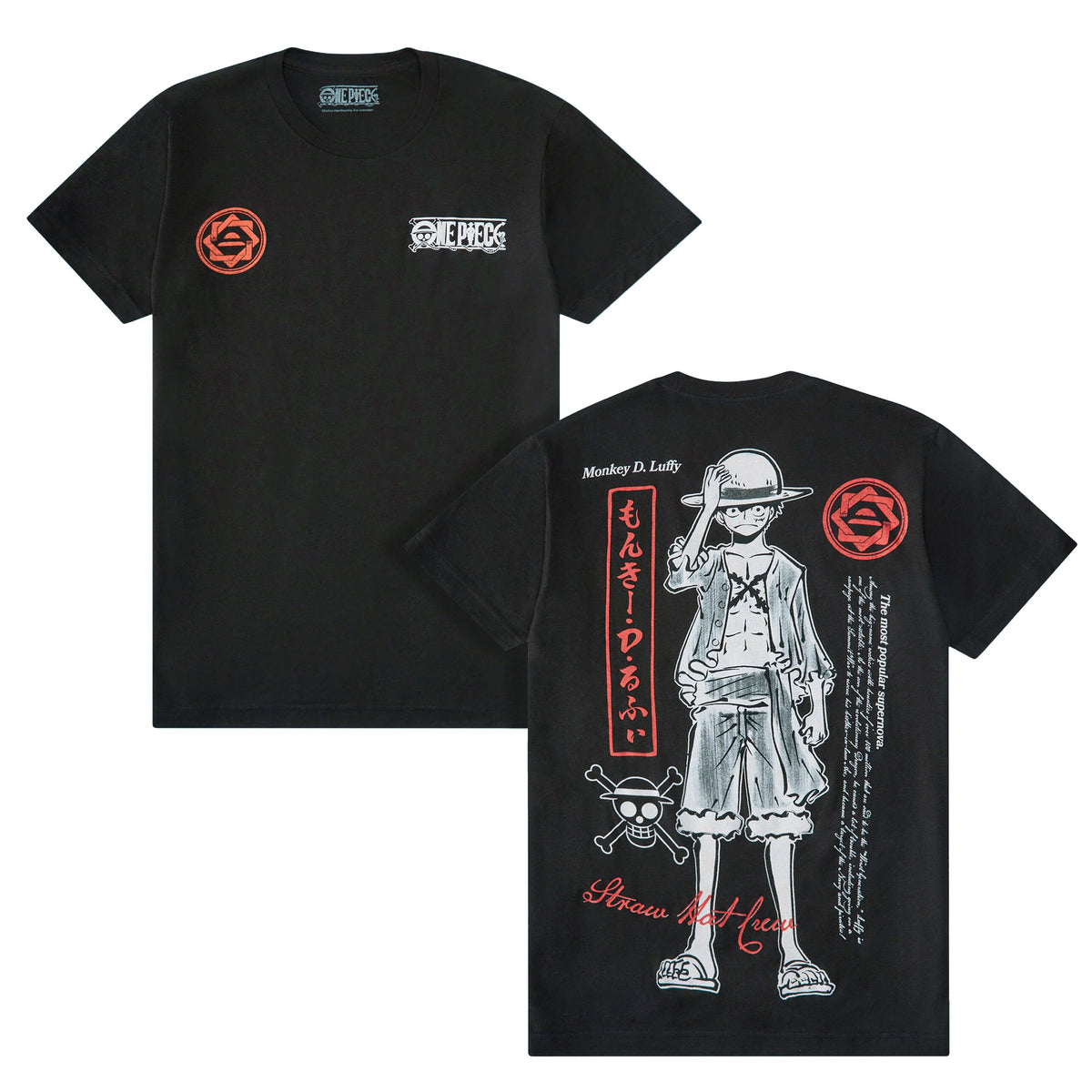 One Piece Shirt Men's Luffy Front and Back Print Short Sleeve Tee