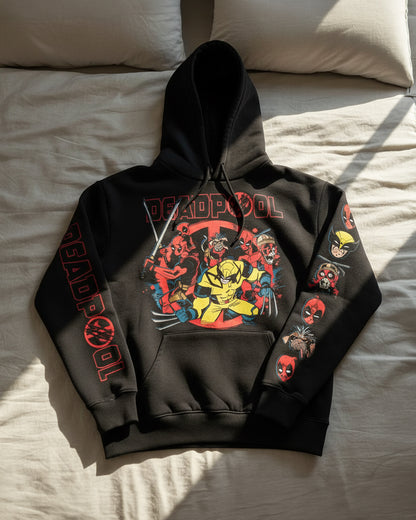 Marvel Comics Deadpool and Wolverine Hoodie Men's Front Back Print Pull Over