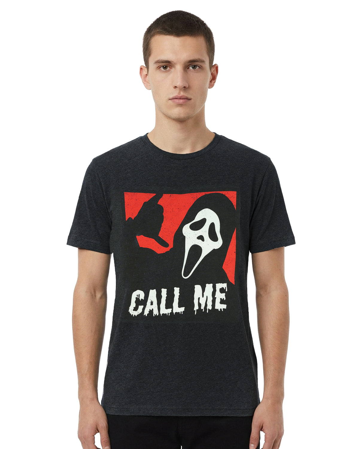 Ghost Face T-Shirt Men's Call Me Horror Distressed Short Sleeve Graphic Tee