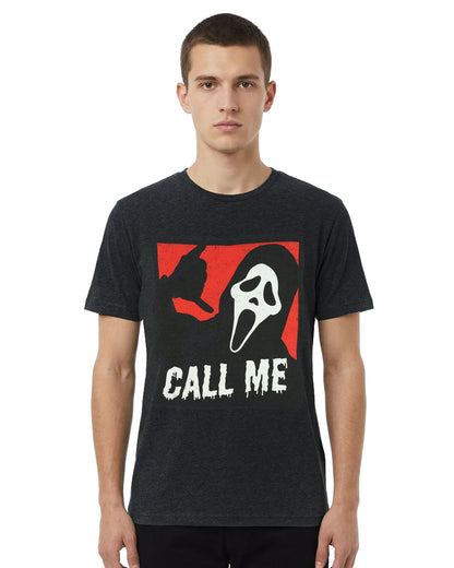 Ghost Face T-Shirt Men's Call Me Horror Distressed Short Sleeve Graphic Tee