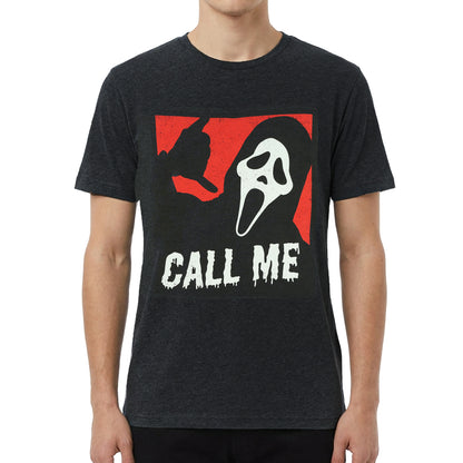 Ghost Face T-Shirt Men's Call Me Horror Distressed Short Sleeve Graphic Tee